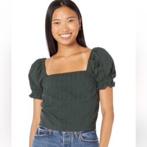 Madewell hopewell puff sleeve crop top green XS